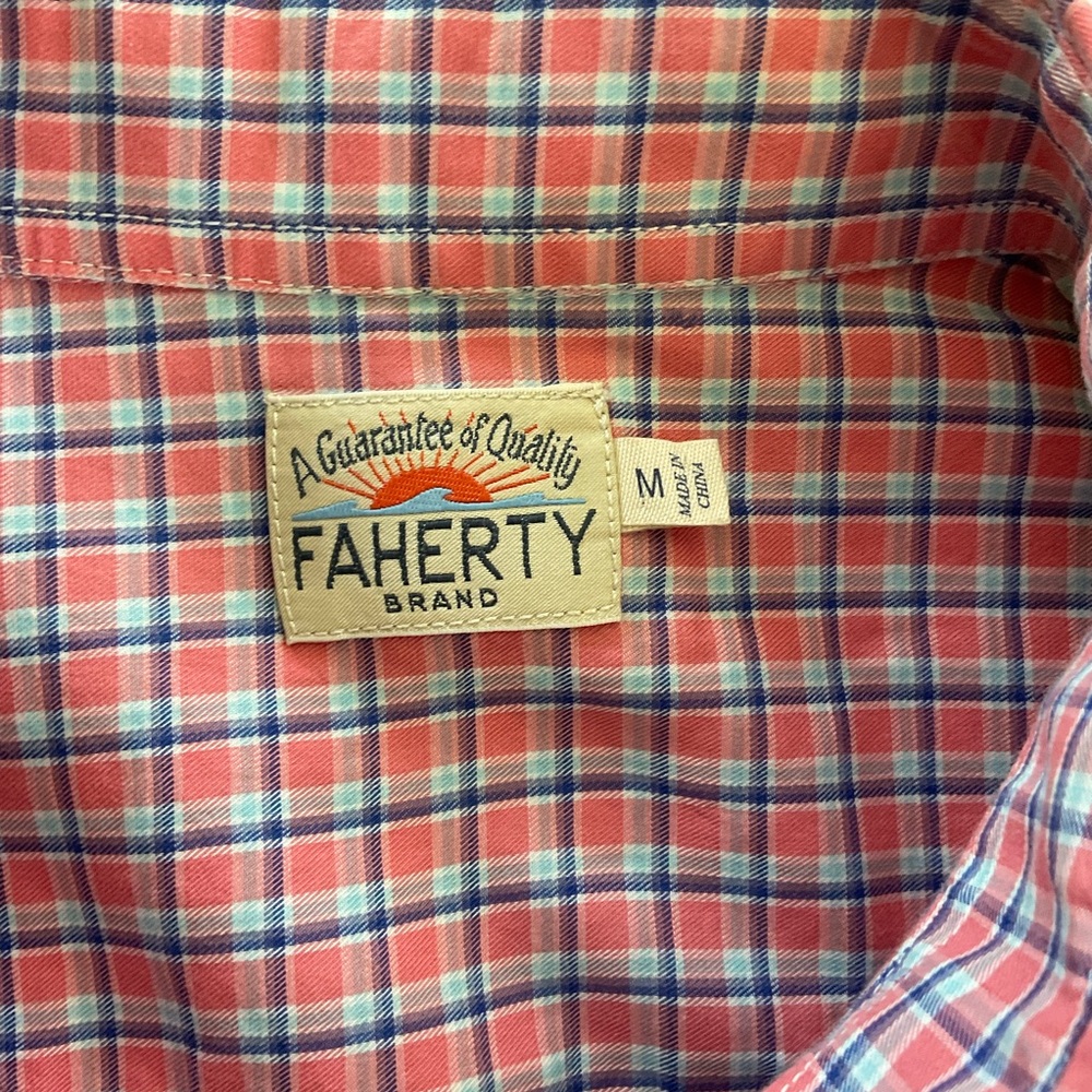Faherty Button Down Shirt Men’s MEDIUM Pink Blue Plaid Long Sleeve 100% Cotton - Picture 5 of 8